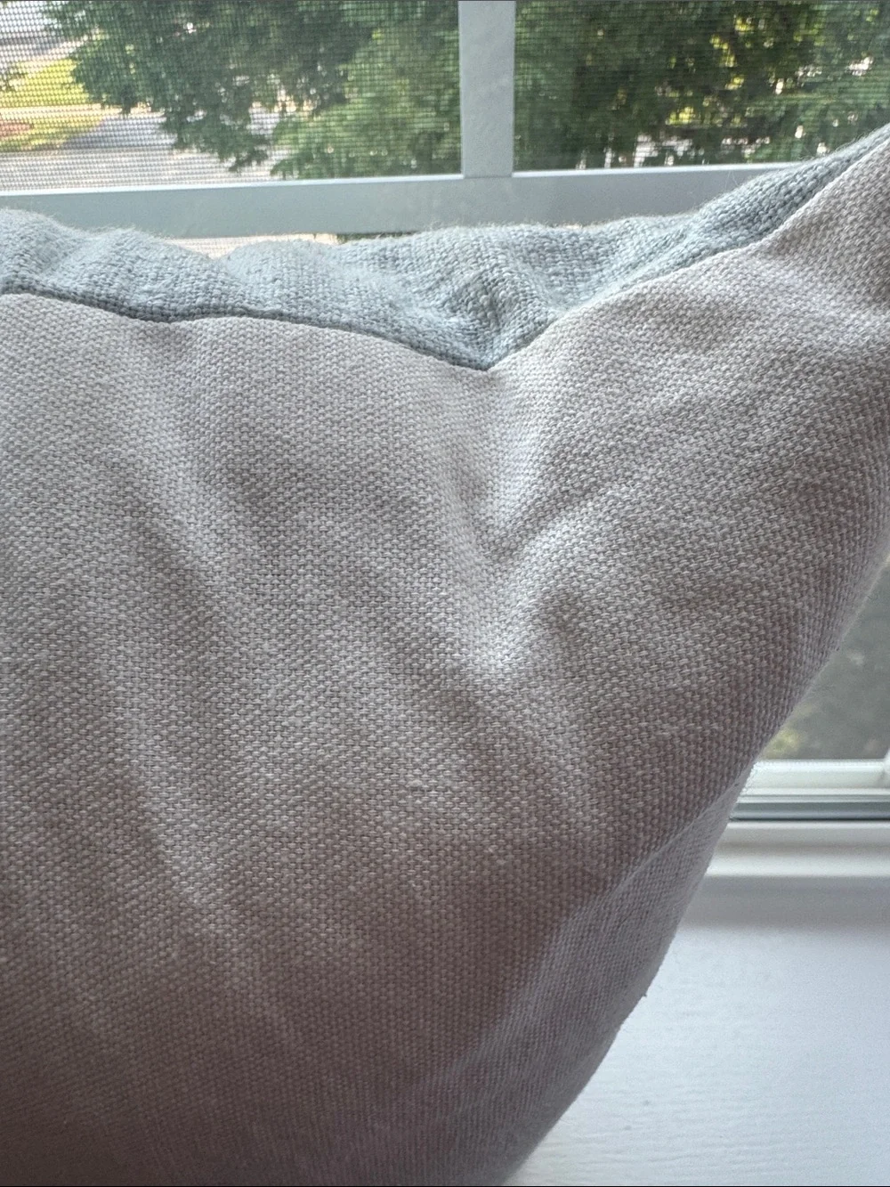 Embroidered Light Blue Accent Pillow with Ivory Appliqué